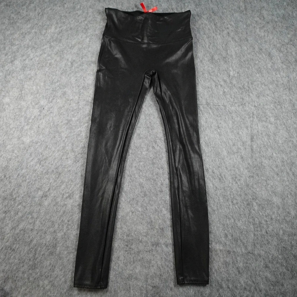 Spanx Leggings Women Medium Black Faux Leather High Waisted‎ Slimming Moto Edgy
